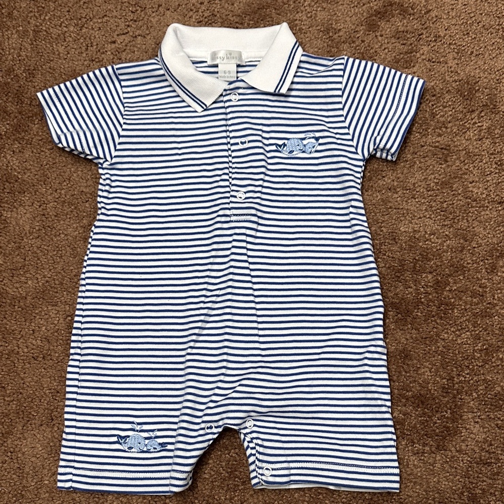 Kissy Kissy Nautical Striped Romper in Blue and White